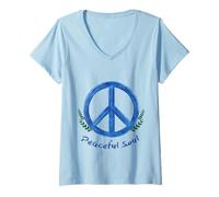 Femme Peaceful Soul Nature Inspired Aesthetic Blue Peace Symbol T-Shirt avec Col en V