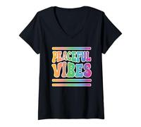 Femme Peaceful Vibes Style rétro années 60 70 Paix et Amour T-Shirt avec Col en V