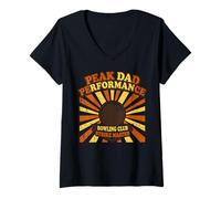 Femme Peak Dad Performance Bowling Strike Master Rétro T-Shirt avec Col en V