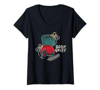 Femme Peanuts Boule de Noël Charlie Brown Good Grief Moody Sparkle T-Shirt avec Col en V