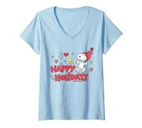 Femme Peanuts Chapeau de Père Noël Snoopy Woodstock Happy Vintage Treats T-Shirt avec Col en V