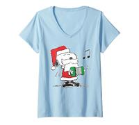 Femme Peanuts Christmas Christmas Snoopy Musique Party 80s Retro Vibes Cadeaux T-Shirt avec Col en V
