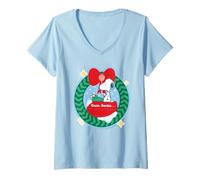 Femme Peanuts Christmas Snoopy Père Noël Lettre Rétro Holiday Treats Beagle T-Shirt avec Col en V