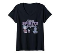 Femme Peanuts Christmas Snoopy Woodstock Making Spirits Bright Vintage T-Shirt avec Col en V