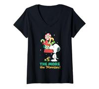 Femme Peanuts Christmas Snoopy Woodstock Peppermint Holiday Epic Retro T-Shirt avec Col en V