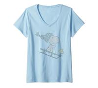 Femme Peanuts Christmas Snoopy Woodstock Traîneau rétro Vintage Vacances T-Shirt avec Col en V