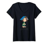 Femme Peanuts - Core - Menthe poivrée Patty Brain Left for The Day T-Shirt avec Col en V