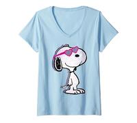 Femme Peanuts Love Hearts Snoopy Joe Cool Valentine Glitch Art T-Shirt avec Col en V