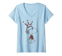 Femme Peanuts Pochoir Snoopy Joe Cool Urban King Crown Art Street T-Shirt avec Col en V
