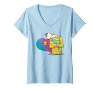 Femme Peanuts Rainbow Snoopy Woodstock BFF Cœur XOX Graffiti Riot T-Shirt avec Col en V