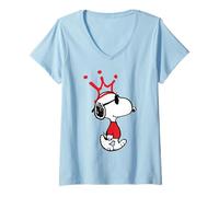 Femme Peanuts Retro Snoopy King Joe Cool Crown, Dessin animé pour Chien des années 80 et 90 T-Shirt avec Col en V