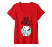 Femme Peanuts Snoopy Be Nice Happy Friendly Beagle Dog Lover Retro T-Shirt avec Col en V