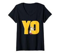 Femme Peanuts Snoopy Beagle Skateboarding Tricks années 1950 Fun Stunt T-Shirt avec Col en V