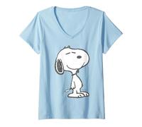 Femme Peanuts Snoopy Big Iconic Sketch Pose Happy Fun Art Classique T-Shirt avec Col en V