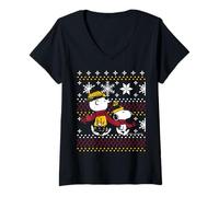 Femme Peanuts - Snoopy Charlie Brown Wintertime T-Shirt avec Col en V
