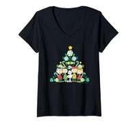 Femme Peanuts Snoopy Charlie Lucy Sally Linus Arbre de Noël Cadeaux T-Shirt avec Col en V