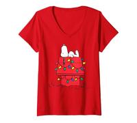 Femme Peanuts Snoopy Christmas Retro Lights Maison pour Chien T-Shirt avec Col en V