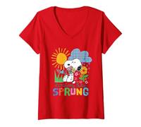 Femme Peanuts Snoopy Cottage de Pâques Jardin Classique Fun Années 90 T-Shirt avec Col en V