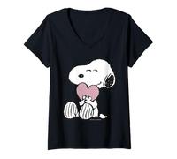 Femme Peanuts Snoopy Cœur Classique pour la Saint-Valentin T-Shirt avec Col en V