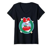 Femme Peanuts Snoopy Dear Santa Retro Christmas Beagle Comic Holiday T-Shirt avec Col en V