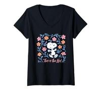 Femme Peanuts Snoopy Good Life Spring Flowers Happy Fun Nature T-Shirt avec Col en V
