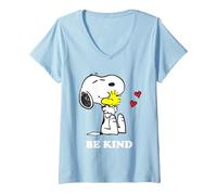 Femme Peanuts Snoopy Hugging Woodstock Be Kind T-Shirt avec Col en V, Bleu Céleste, XL