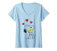 Femme Peanuts - Snoopy Je Te tiens Fort, Rouge T-Shirt avec Col en V