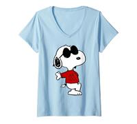 Femme Peanuts Snoopy Joe Cool Old School Comic Geek années 80 90 rétro T-Shirt avec Col en V