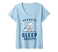 Femme Peanuts Snoopy Linus Sleep Society Nap Time Classic Friends T-Shirt avec Col en V
