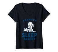 Femme Peanuts Snoopy Linus Sleep Society Nap Time Friends Classic T-Shirt avec Col en V
