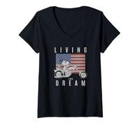 Femme Peanuts Snoopy Living The Dream Snoopy on A Motorcycle T-Shirt avec Col en V