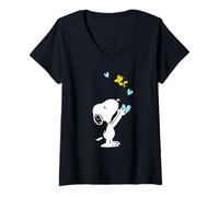 Femme Peanuts - Snoopy Mon cœur est avec toi Bleu T-Shirt avec Col en V