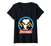 Femme Peanuts Snoopy Speed Beagle Racing Équipe gagnante Fun Classic T-Shirt avec Col en V