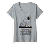 Femme Peanuts Snoopy Typewriter Dear Me You're Doing A Great Job T-Shirt avec Col en V