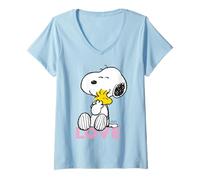 Femme Peanuts Snoopy Woodstock Amour Classique pour la Saint-Valentin T-Shirt avec Col en V