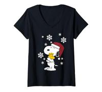 Femme Peanuts Snoopy Woodstock Christmas Cuddles BFF Classic T-Shirt avec Col en V