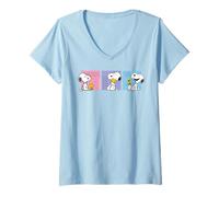 Femme Peanuts Snoopy Woodstock Friends Cuddles Fun Classique Mignon T-Shirt avec Col en V