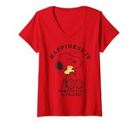 Femme Peanuts Snoopy Woodstock Happiness Comfort Friends Classique T-Shirt avec Col en V