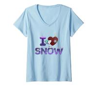 Femme Peanuts Snoopy Woodstock I Love Snow Holiday Classic T-Shirt avec Col en V