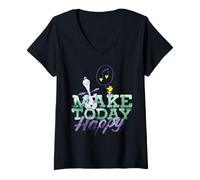 Femme Peanuts Snoopy Woodstock Make Today Happy Music Dance Retro T-Shirt avec Col en V