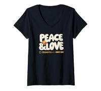 Femme Peanuts - Snoopy Woodstock Peace & Love T-Shirt avec Col en V