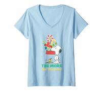 Femme Peanuts Snoopy Woodstock Peppermint Holiday Retro Epic T-Shirt avec Col en V