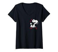 Femme Peanuts - Snoopy Woodstock Red Hearts T-Shirt avec Col en V