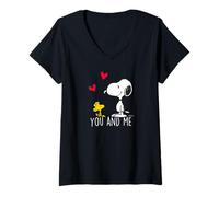 Femme Peanuts - Snoopy You and Me, Rouge T-Shirt avec Col en V