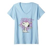Femme Peanuts Tokyo Snoopy Love Hearts Vintage Japon VHS BFF Kanji T-Shirt avec Col en V