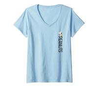 Femme Peanuts Woodstock Snoopy Logo vertical T-Shirt avec Col en V