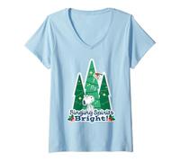 Femme Peanuts Woodstock Snoopy Singing Spirits Bright Christmas Holiday T-Shirt avec Col en V