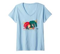 Femme Peanuts Xmas Sally Schroeder Mistletoe Kiss Piano de Noël T-Shirt avec Col en V