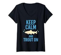 Femme Pêche à la Mouche dans Les eaux du Nord Pêche en rivière Calme Nature Life T-Shirt avec Col en V