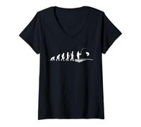 Femme Pêche à la Mouche Evolution Fan Pêcheur Pêcheur Marin T-Shirt avec Col en V